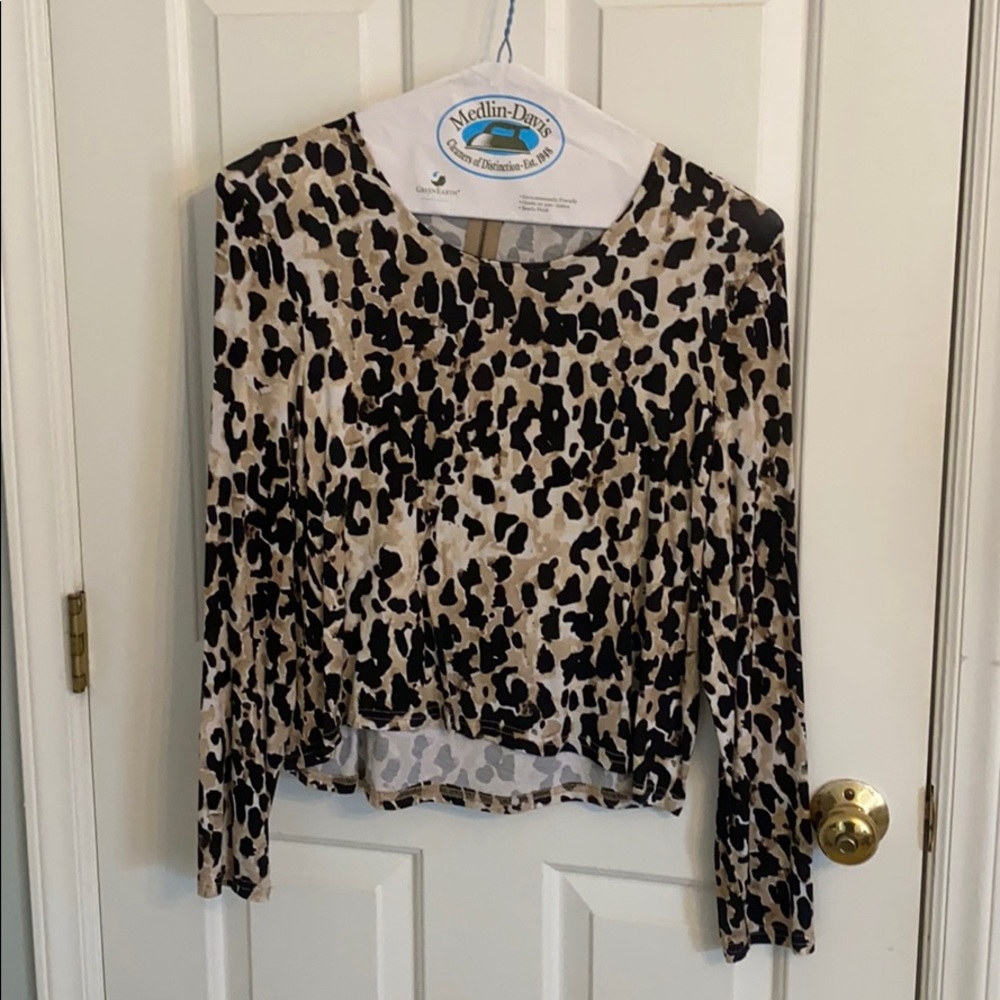 Cropped Animal Print Long Sleeve Top